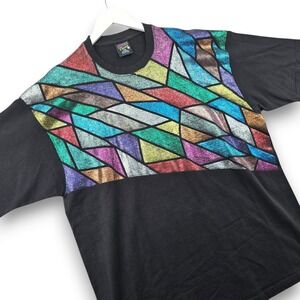 Soffes Choice Vintage Mens XXL Black T-Shirt Glitter Stained Glass Cotton USA